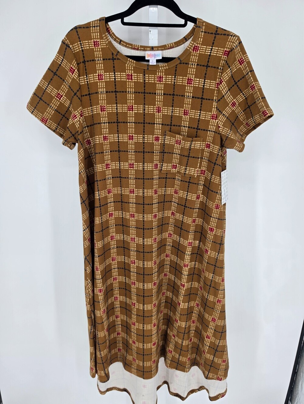 Lularoe Womens Sz L Carly Dress Brown Plaid Print NEW